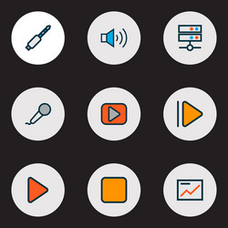 Media icons colored line set with server vector