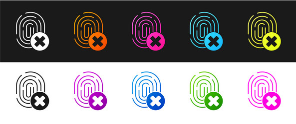 Set cancelled fingerprint icon isolated on black vector