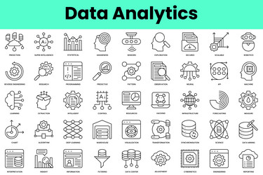 set of data analytics icons linear style icon vector image