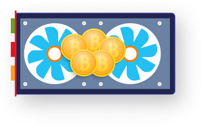 Coins bitcoin on a computer graphics card vector