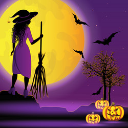 halloween background with young witch vector