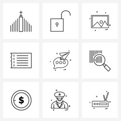 set 9 simple line icons for web and print vector image