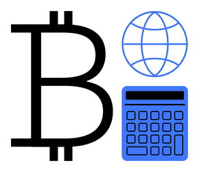 bitcoin symbol with calculator and globe vector image