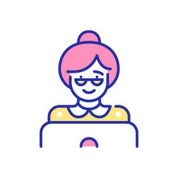 grandma wearing glasses at a laptop browsing vector