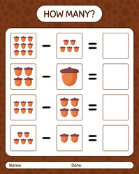 how many counting game with acorn worksheet vector image