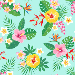 Tropical Hibiscus Floral Pattern Vector Image