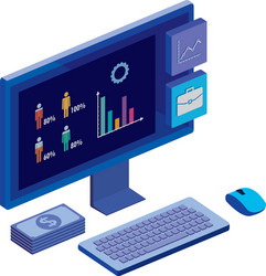 computer desktop with statistics and menu app vector image