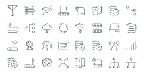 Network and database line icons linear set vector
