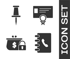 set address book push pin closed wallet with lock vector image
