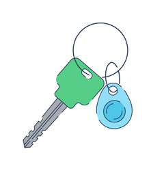 set of keys keyring with green key at ring vector image