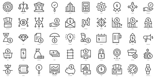 set of simple outline investment icons thin line vector image