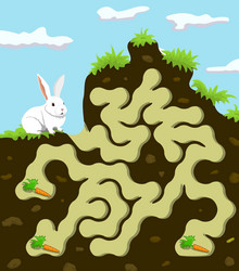 help rabbit to find three carrots maze game vector image