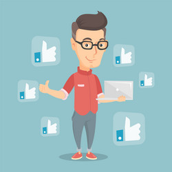 Man with like social network buttons vector