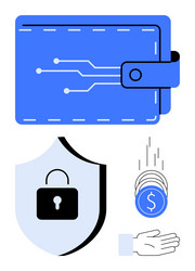 digital wallet with secure transactions and data vector image