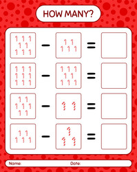 How many counting game with candy cane worksheet vector