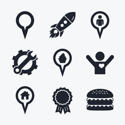 map pointer icons home food and user location vector image