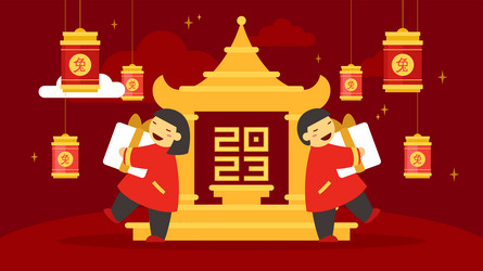 2023 chinese new year of rabbit asian people vector