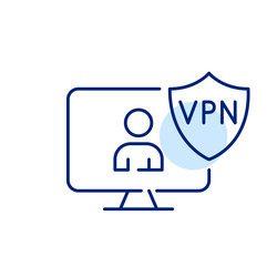 Vpn user on a desktop computer pixel perfect vector