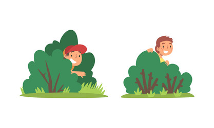 kids playing hide and seek set cute boys hiding vector