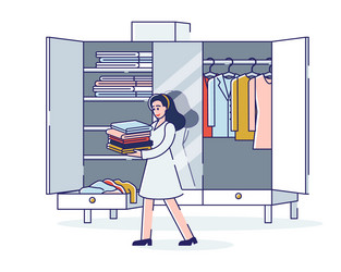 woman organizing wardrobe packing or unpacking vector