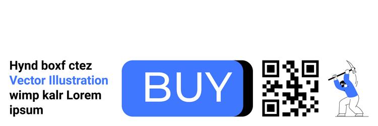 call-to-action button with qr code and character vector image