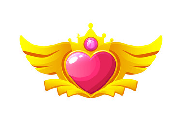 Game badges heart with wings and crown vector