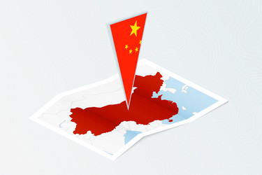 Isometric paper map of china with triangular flag vector