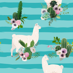 Llama & Cactus Seamless Pattern Vector Image