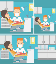 patient and doctor at dentist office vector