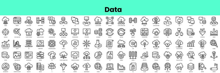 set of data icons linear style icon bundle vector image