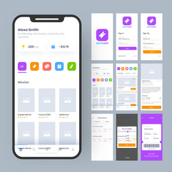 Online movie app ui kit for responsive mobile vector