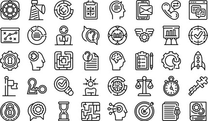 problem solving icons set outline style vector image