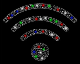 bright mesh wire frame wi-fi source with flash vector