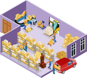 Isometric automated warehouse robots modern Vector Image