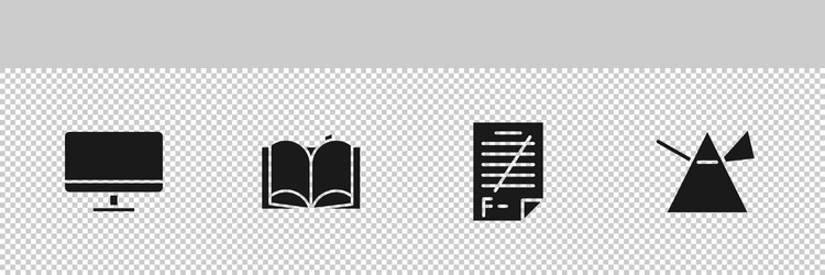 set computer monitor screen open book exam paper vector image