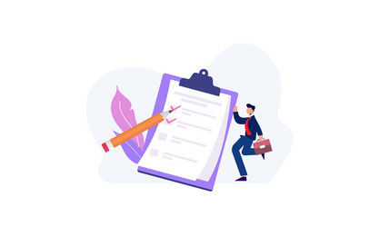 Task done business concept with tiny person vector