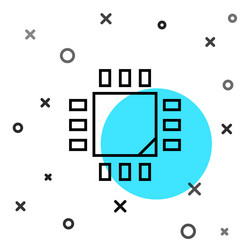 black line computer processor with microcircuits vector image
