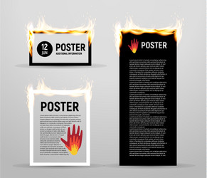 fire flames on an advertising posters set design vector