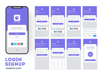 Mobile app ui or ux design with different login vector