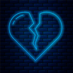 glowing neon line broken heart or divorce icon vector