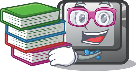 student with book button b in character shape vector