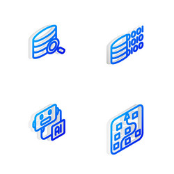set isometric line binary code server artificial vector image