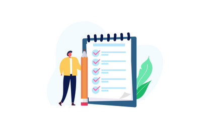 Task done business concept with tiny person vector