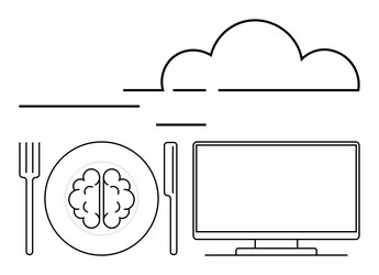 cloud computing concept with brain dish and fork vector image
