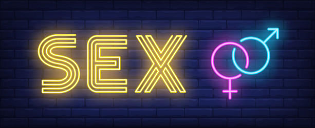 sex neon text with male and female gender symbols vector