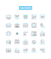 hackers line icons set hacking cracker vector image