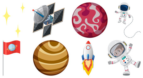 Set of space cartoon characters and objects vector