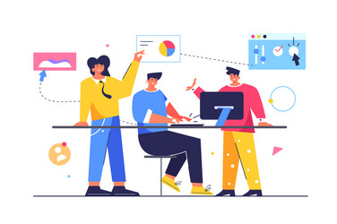 group workers working with files and data vector image