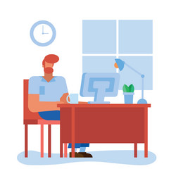 man at desk with computer in office vector image