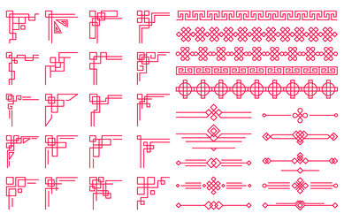 Asian red frame corner dividers chinese ornaments Vector Image